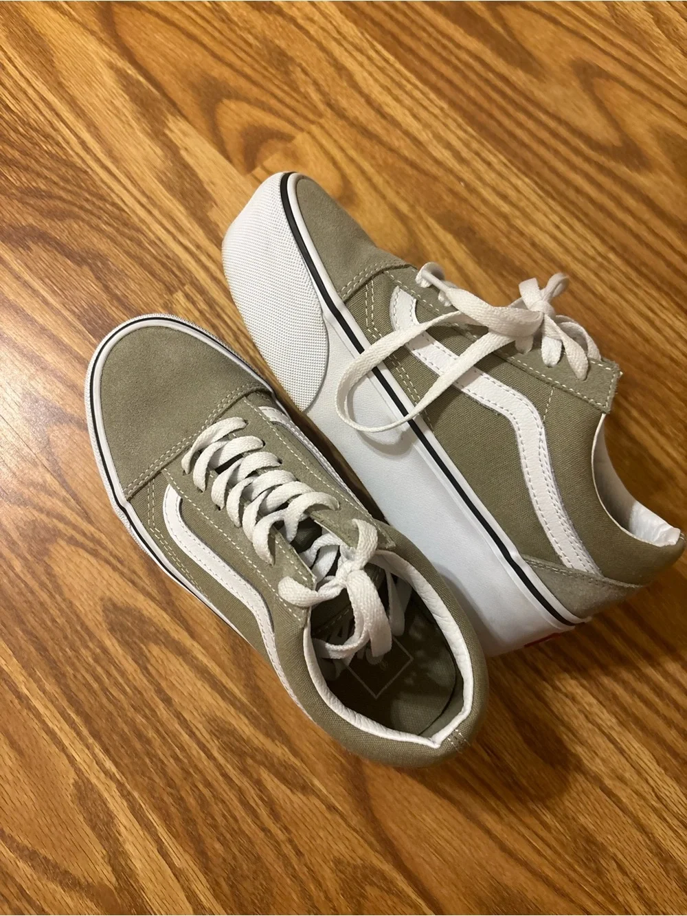 Olive Green Low-Top Canvas Sneakers with White Stripe